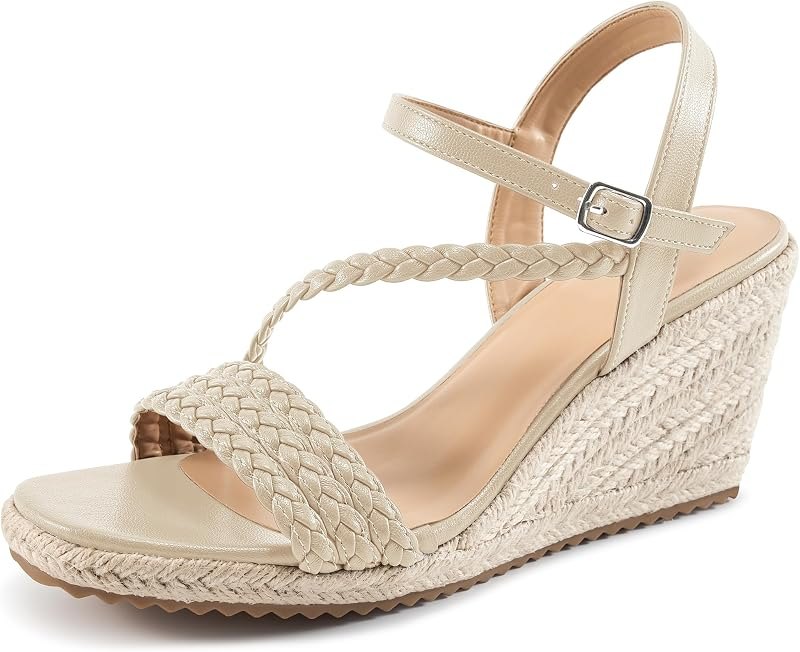 Womens Dressy Wedge Sandals: Cushioned Footbed & Stable Espadrille Wedge for All-Day Wear - Lightweight & Braided