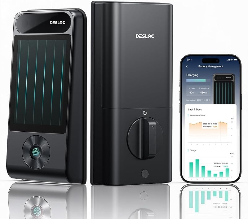 DESLOC V150 Plus Solar Smart Lock, WiFi Deadbolt with 3D Face Recognition — sliding glass door smart lock for sliding