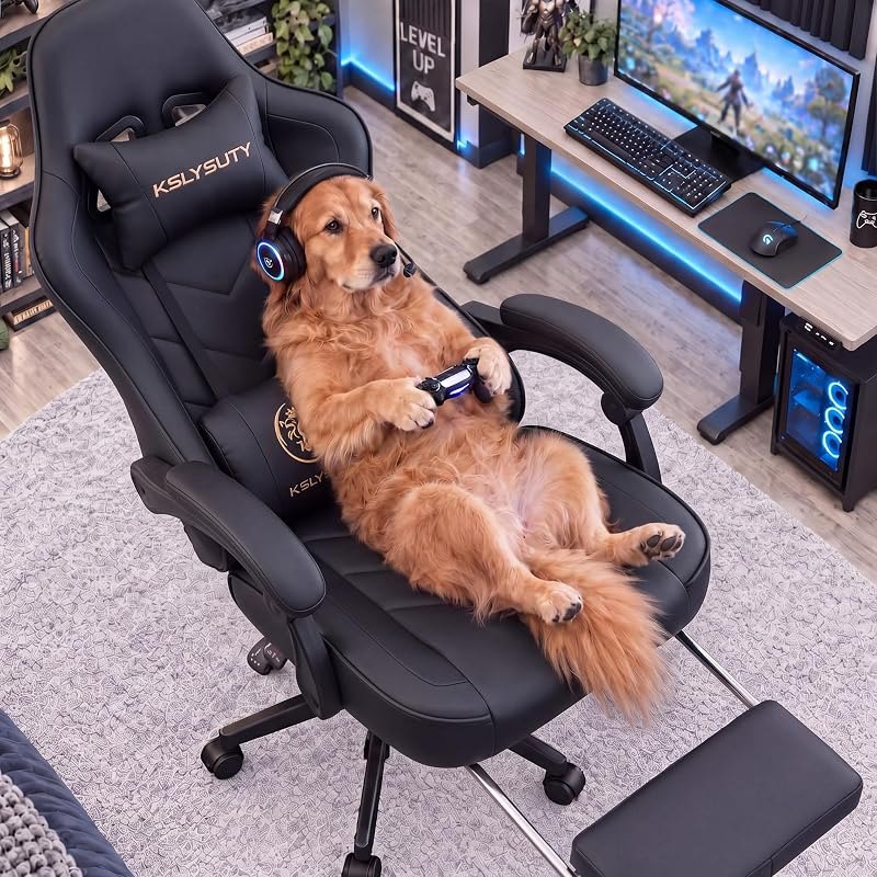 Desk Computer Gaming Chair - High Back Ergonomic Office Chair with Footrest and Lumbar Support, Swivel Comfy Home