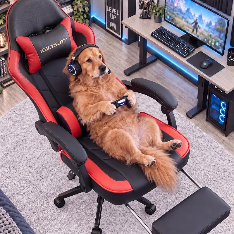 Desk Computer Gaming Chair - High Back Ergonomic Office Chair with Footrest and Lumbar Support, Swivel Comfy Home