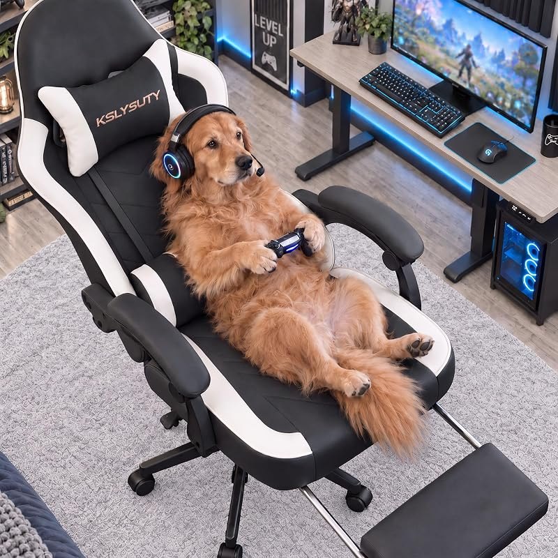 Desk Computer Gaming Chair - High Back Ergonomic Office Chair with Footrest and Lumbar Support, Swivel Comfy Home