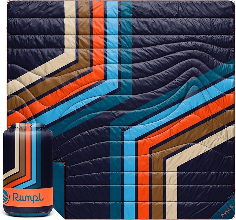 Rumpl Original Puffy 2-Person Blanket for Camping, Midnight Retro Stripes — two person sauna blanket for two person