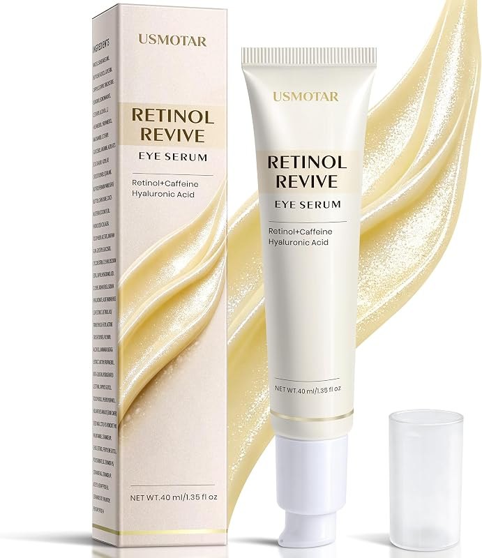 Retinol & Caffeine Eye Serum - Dark Circles Relief & Depuffing Treatment, Hyaluronic Acid + Collagen, Gentle Under Eye
