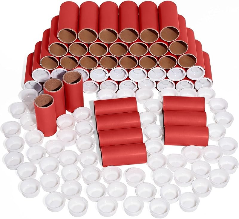 50 Pack Red Firework Tubes, 1x2-1/2x3/25 Stick Fireworks Pyro Cardboard Tubes with Complementary Plastic Plug Kit for