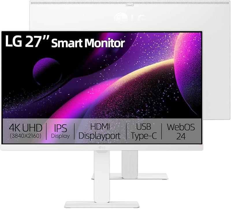 LG 27" UHD Smart Moniton, 4K (3840 x 2160) IPS Display, WebOS, HDR10, Built-in Speakers, Remote Control, Screen Share