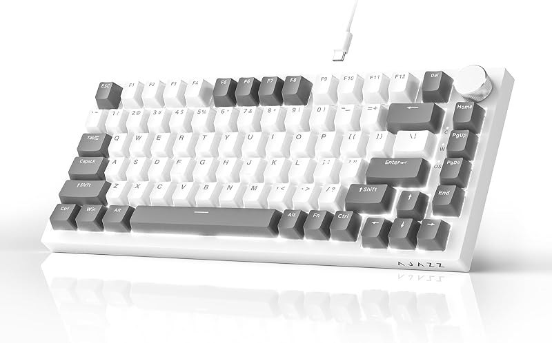 Ajazz AK820 75% Mechanical Gaming Keyboard, Wired Gasket Mount Hot-Swappable Keyboard with Volume Knob, 5-Layer Sound
