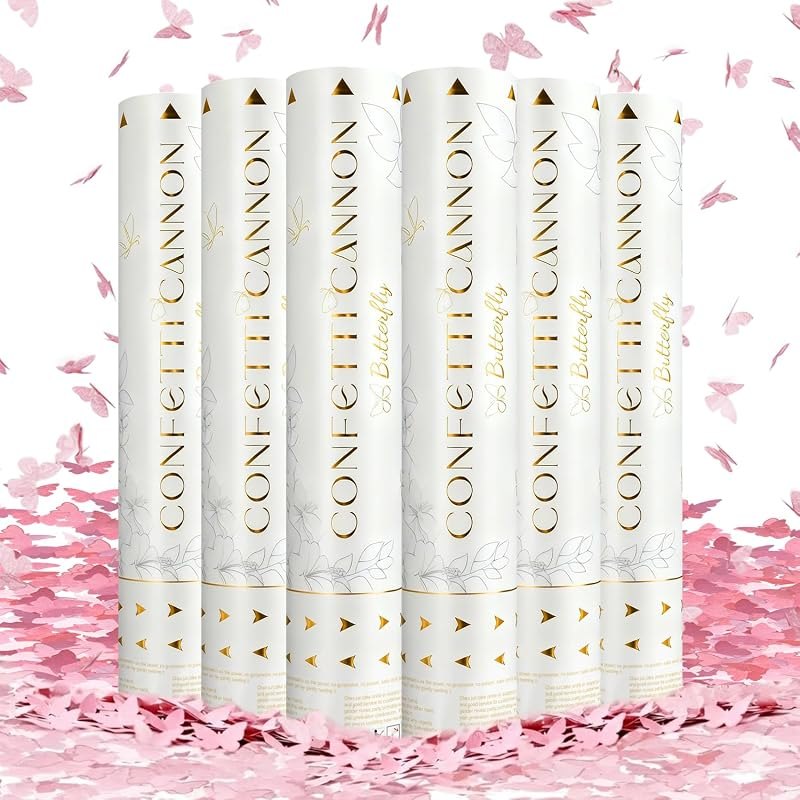Confetti Cannon Butterfly Confetti Poppers 6 Pack Party Poppers 12 inch Pink Confetti Shooters Butterfly Sticks for