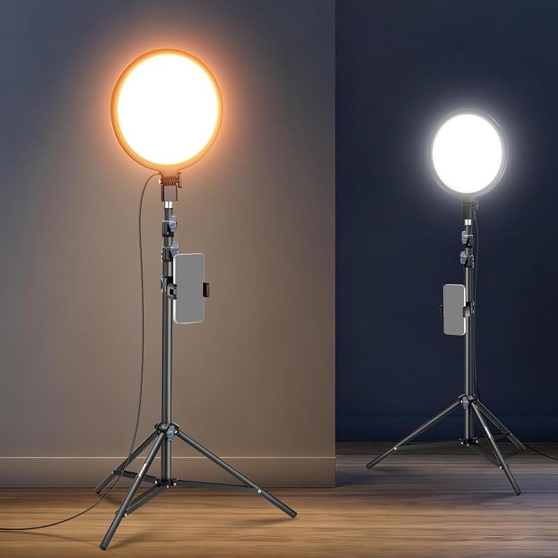NEEWER BASICS 12" Large Ring Light with 63" Tripod Stand/Phone Holder/Remote Compatible with iPhone, 15W LED Bi Color