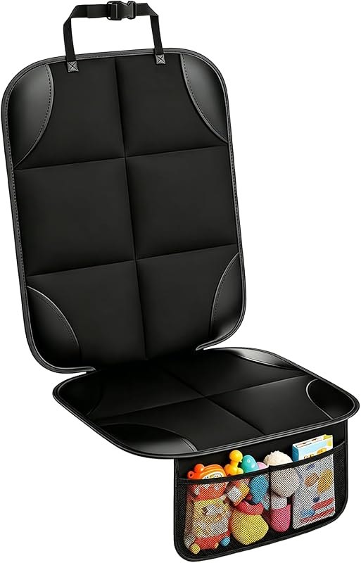 Universal Car Seat Protector - Waterproof Leather Seat Cover with Non-Slip Back & Organizer Pockets, Thick Padding for
