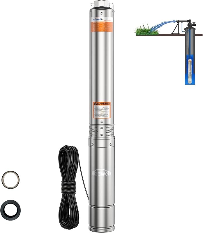 1HP Deep Well Submersible Pump 115V/60Hz, 4 Inch Stainless Steel Water Pump with 33ft Cord, 37GPM Flow 207ft Head