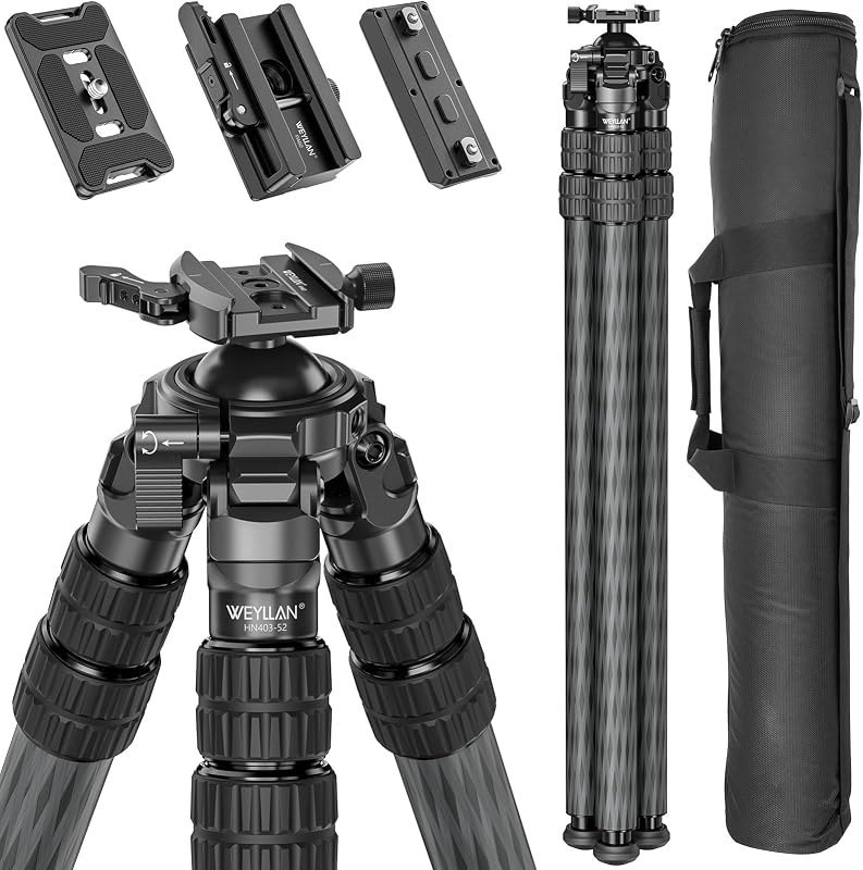 WEYLLAN HN403 Carbon Fiber Tripod for Hunting, 70.47'' Inverted Carbon Shooting Tripod with 52mm Lever Ball Head