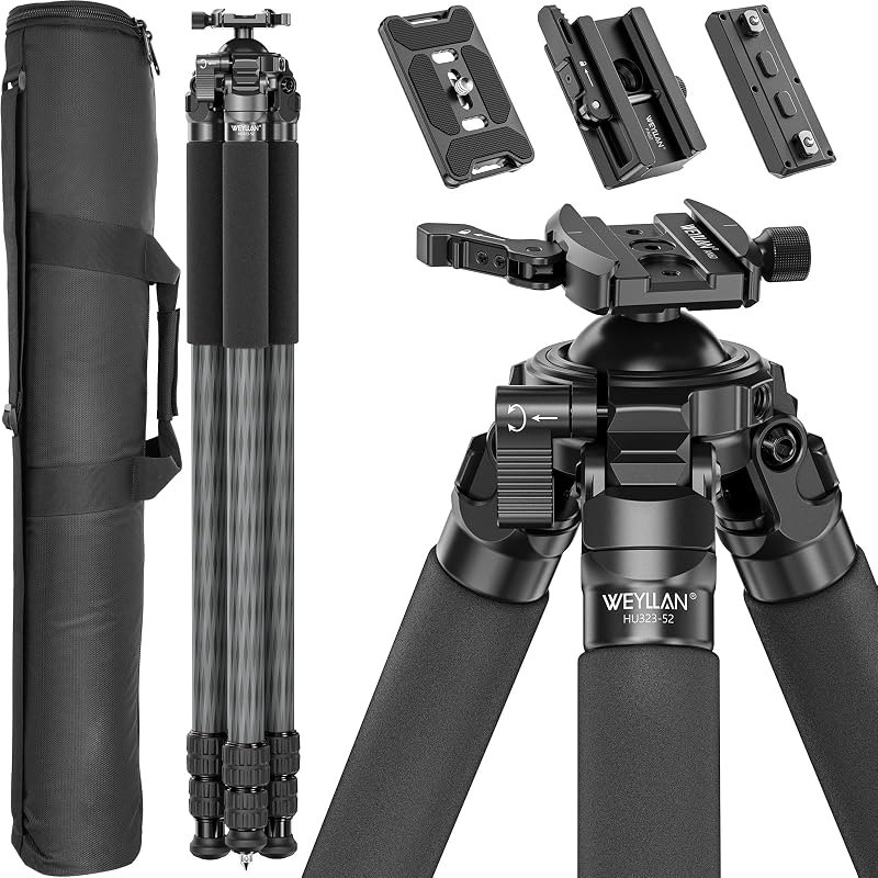 WEYLLAN HU323-52 Carbon Fiber Hunting Tripod with Built-in 52mm Ball Head, Arca to Picatinny Adapter & Mlok Arca Rail
