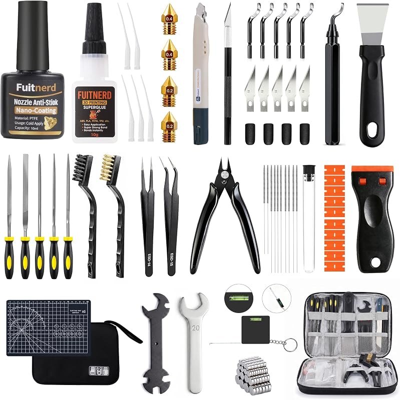 84Pcs 3D Printer Accessories, 3D Printer Tools Kit with Slotted Organizer Bag, PTFE Nozzle Anti-Stick Coating, T12