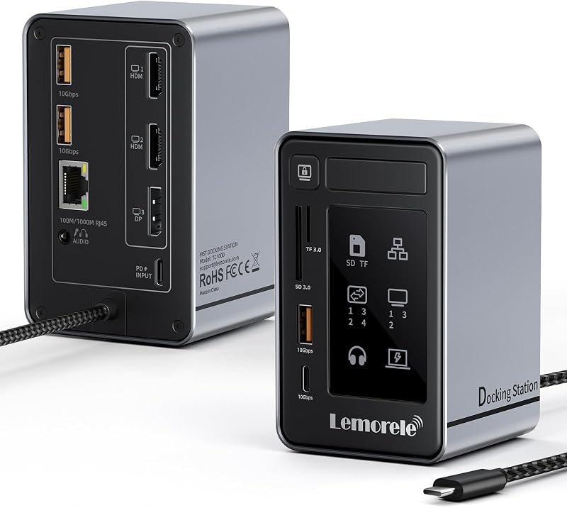 Lemorele Aluminum USB C Docking Station 2HDMI DP 4K 100W Gigabit LAN Hub — USB-C docking station 4K for usb docking