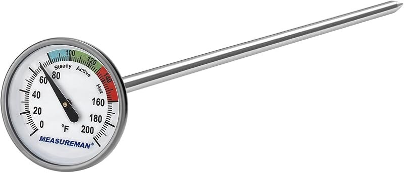 MEASUREMAN 16 Inch Backyard Compost Thermometer, 1.75" Dial Bimetal Soil Thermometer, 304 Stainless Steel Probe