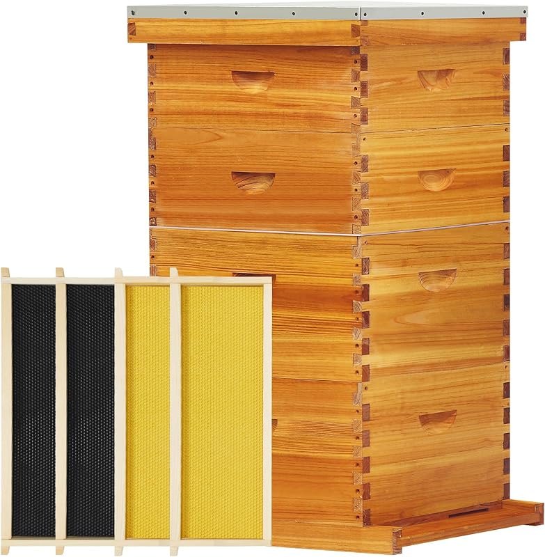 10-Frame Langstroth Beeswax Coated Bee Hive Includes 2 Deep Hive Boxes and 2 Super Bee Boxes with Beehive Frames and
