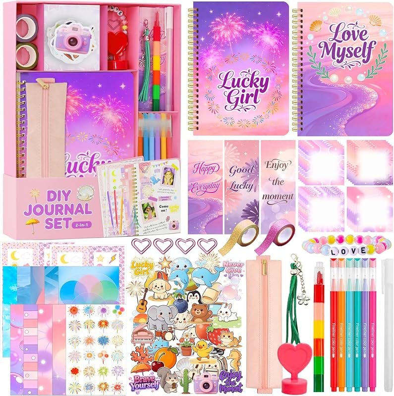DIY Journal Kit for Girls Teen Tween Girl Gifts Trendy Stuff, Scrapbook Supplies Stationery Set, Stocking Stuffers