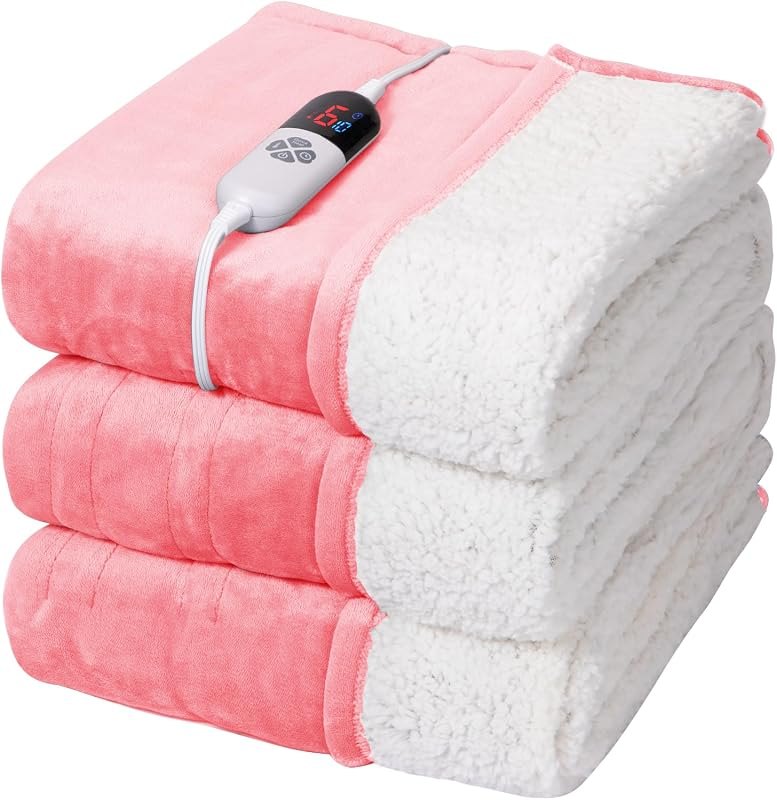 Electric Blanket Full Size, Soft Pink Heated Blanket, 1-10H Timer — fleece electric blanket for fleece electric blanket