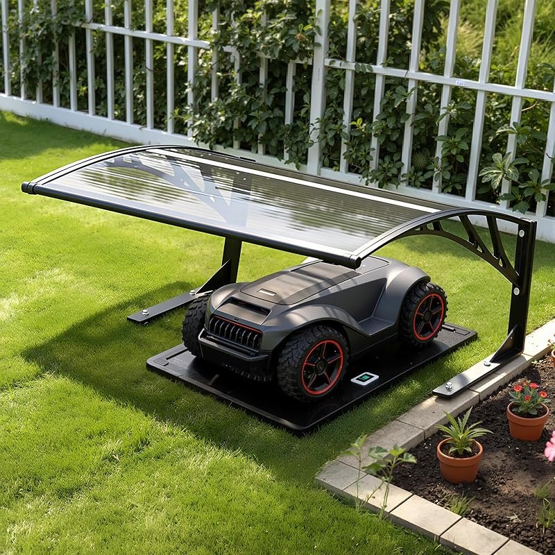 40" Dx32 W Robot Mower Garage, Polycarbonate Panel Awning for Lawn Mower Rain Shelter, Outdoor Storage, Small Shed for