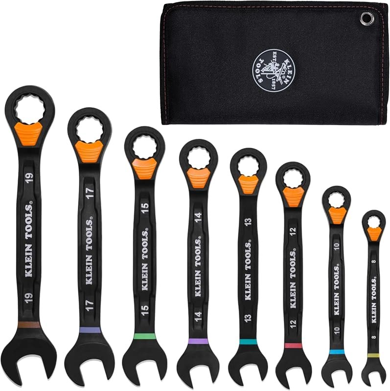 Klein Tools 69508M Ratcheting Combo Wrench Set, Slide Lock, Metric, 8-Pc — ratchet wrench set for ratchet wrench set