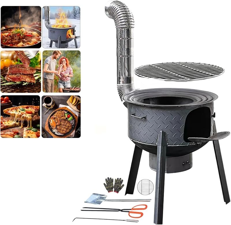 Multifunction Wood Burning Stove, 2.2mm Diamond-Pattern Steel Portable Grill,Rocket Stove with Large Grill Rack for