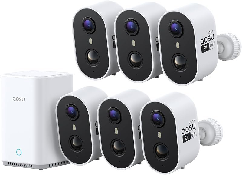 aosu 2K Battery Security Cameras Wireless Outdoor System, 6-Cam-Kit