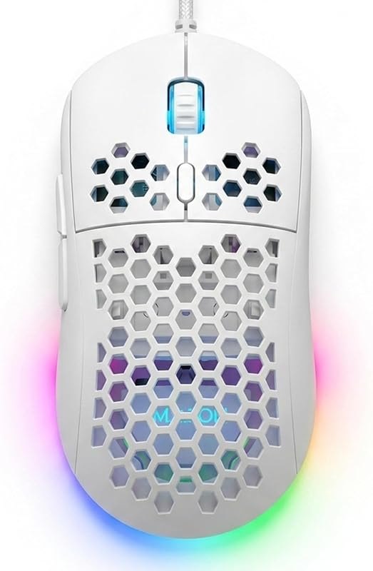 MR.FOX M1 Honeycomb Gaming Mouse Wired, 75g Lightweight, White — best gaming mouse 10k dpi for gaming mouse 10k dpi