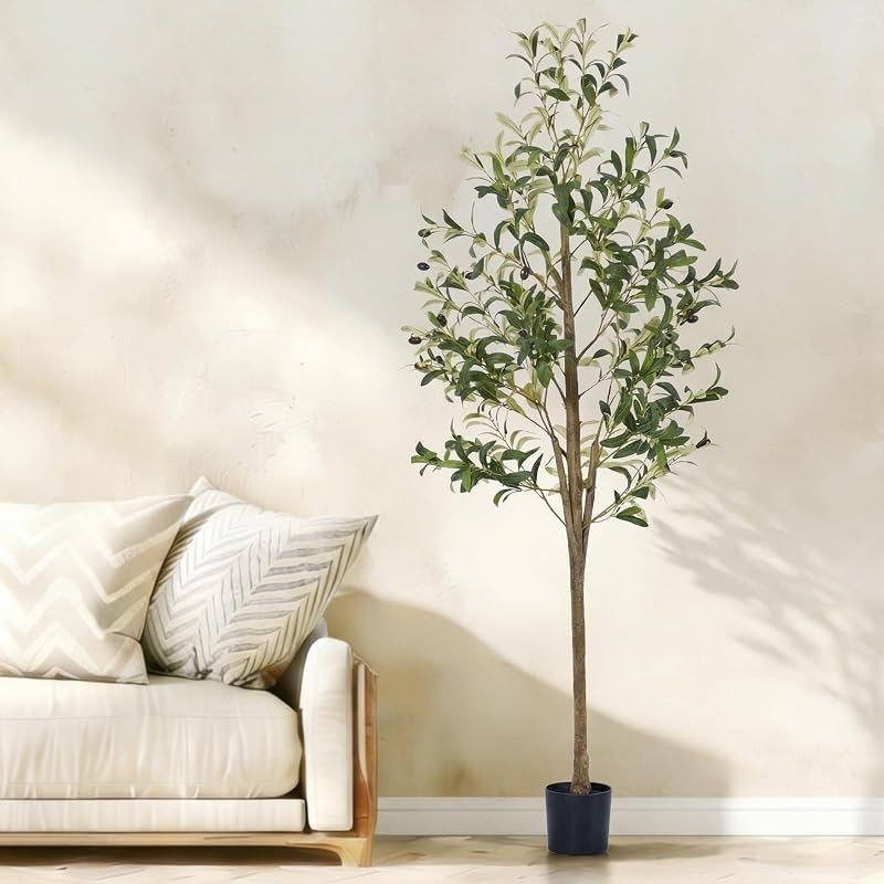 Artificial Olive Tree, 5FT Faux Olive Trees with Lifelike Olive Branches and Fruits, Fake Floor Plants with Pot for
