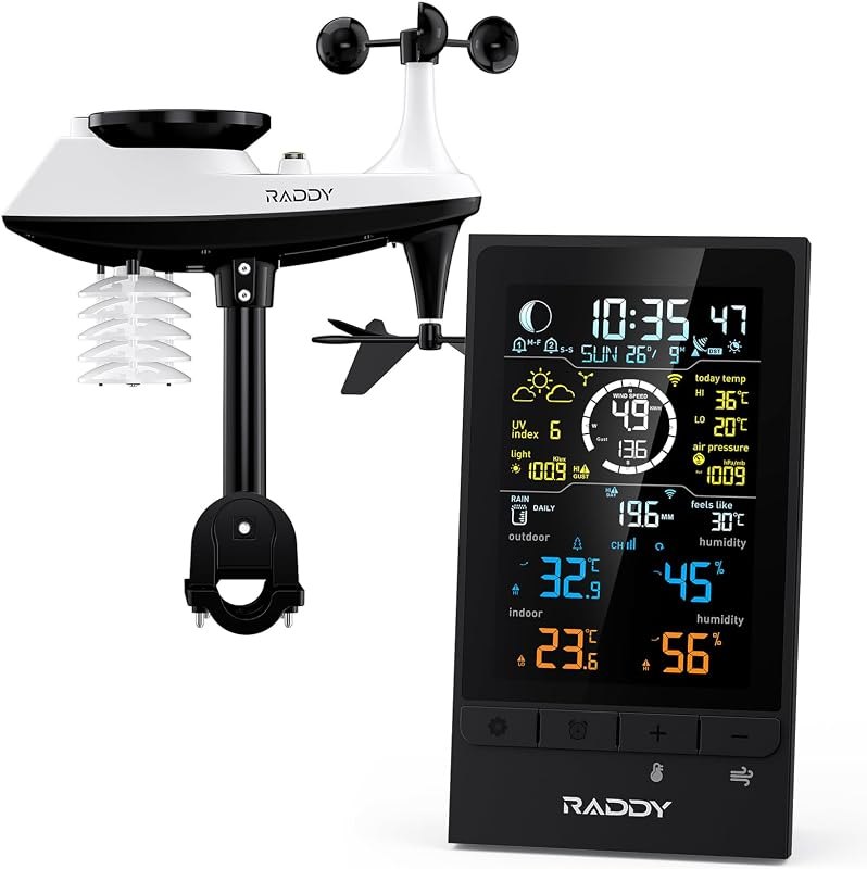 Raddy UV7 Professional 12-in-1 Weather Station Wireless Indoor Outdoor — Portable Weather Station for portable weather