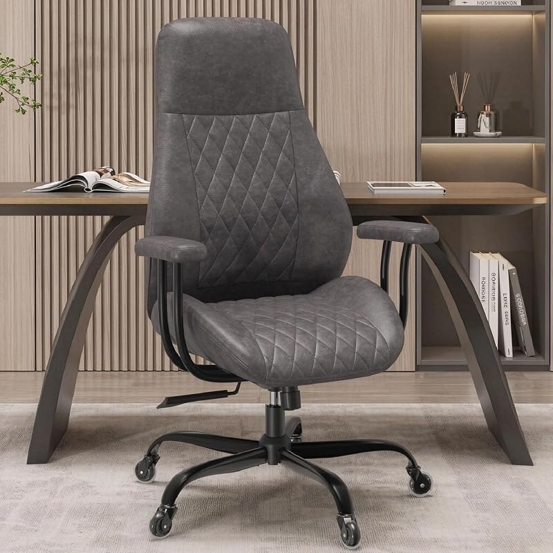E-Ser Leather Desk Chair, Mid Century Modern Office Chair, Grey — ergonomic task chair for ergonomic task chair