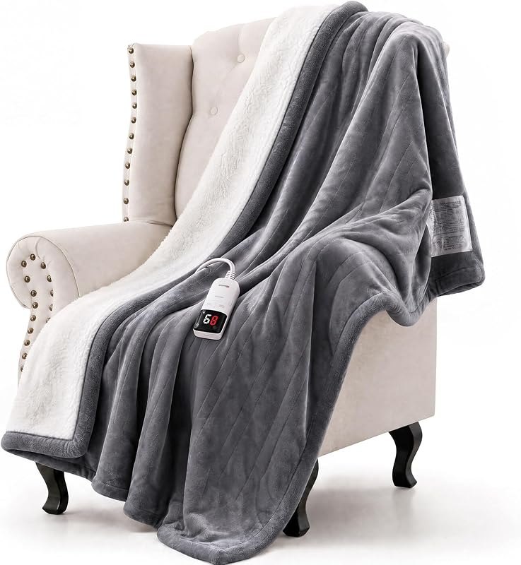 Heated Blanket Electric Full Blanket for Couch 72"x84" Light Grey — cotton electric blanket for cotton electric blanket