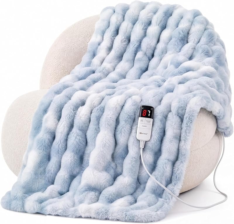 Heated Blanket Faux Rabbit Fur Electric Blanket 72"x84" Light Blue — best cotton electric blanket for cotton electric