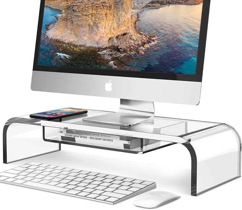 Premium Acrylic Monitor Stand Riser - Automotive-Grade Non-Yellowing Organic Glass, Crystal Clear Computer Monitor
