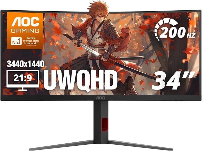 AOC 34 Inch Curved Gaming Monitor UWQHD 200Hz VA 0.3ms HDR, CU34G4H — 34 inch ultrawide monitor for inch ultrawide