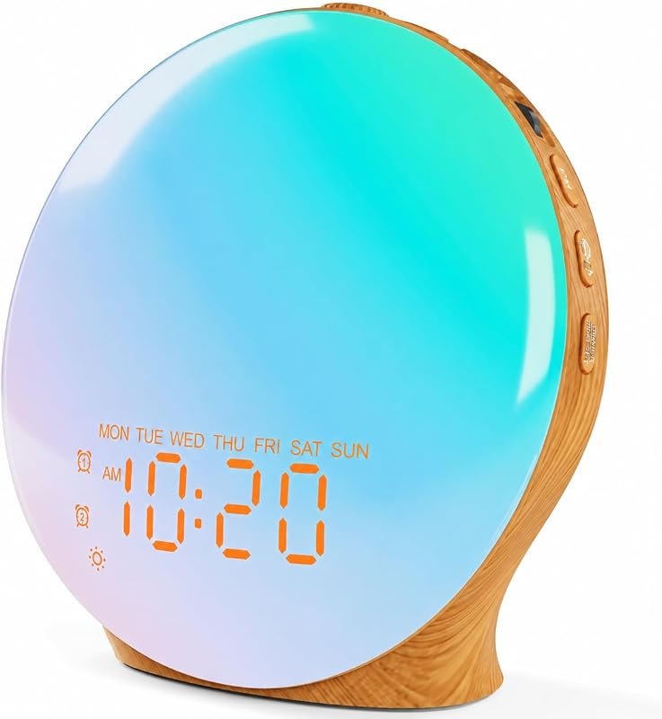 JALL Full Screen Dimmer Sunrise Alarm Clocks for Bedrooms, Wake Up Light with FM Radio, 25 White Noise Sleep Sounds