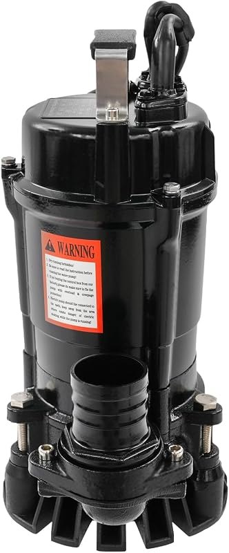 Submersible Sewage Pump 750W 1HP, 5019 GPH Cast Iron & Copper Construction, 59ft Max Head, IP68 Thermal Overload