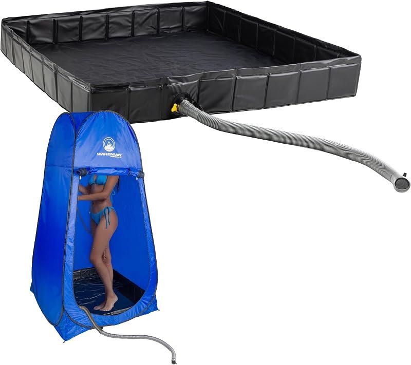 Wakeman Outdoors Portable Shower Pan with Detachable Drainpipe, 39.5x5.25” — portable outdoor shower for portable
