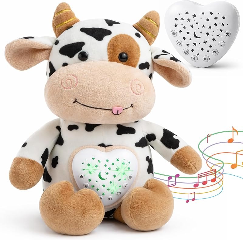 Baby Sound Machine Plush Cow with Cry Detector & Star Projector