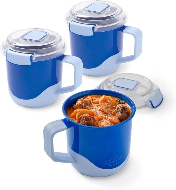 Rubbermaid Pack & Go 660mL Soup Mugs, 3-Pack, 100% Leakproof Meal Prep Containers, Dishwasher-Safe and Microwave-Safe