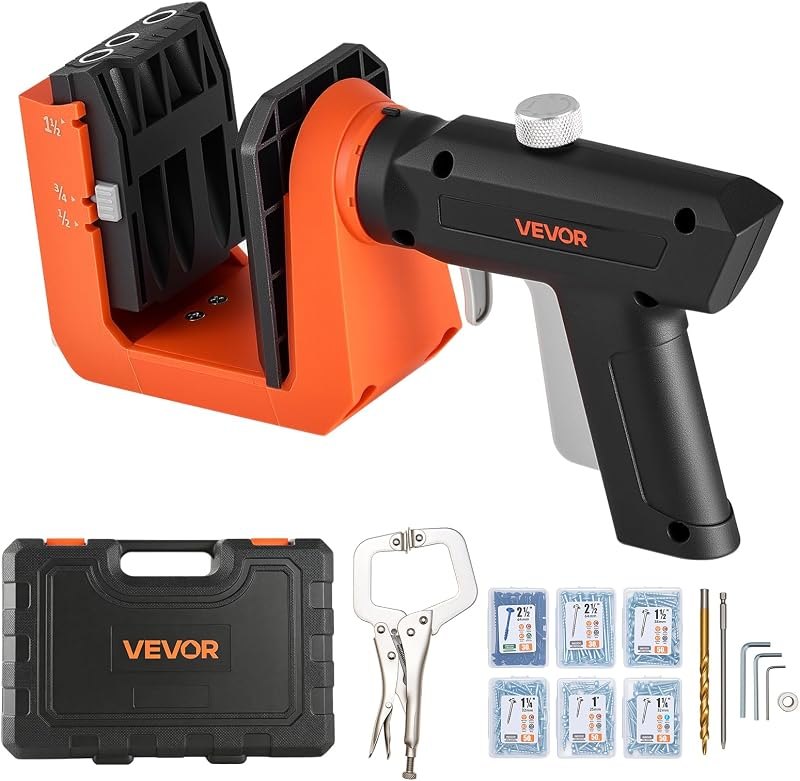 VEVOR Pocket Hole Jig Kit, 1/2", 3/4", 1-1/2" Adjustable, 360° Rotating Handle, Jig Pocket Hole System with 260