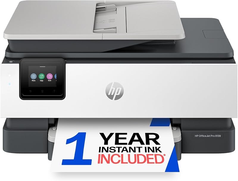 HP OfficeJet Pro 8139 Wireless All-in-One Color Inkjet Printer, Print, Scan, Copy, Fax, ADF, Duplex Printing