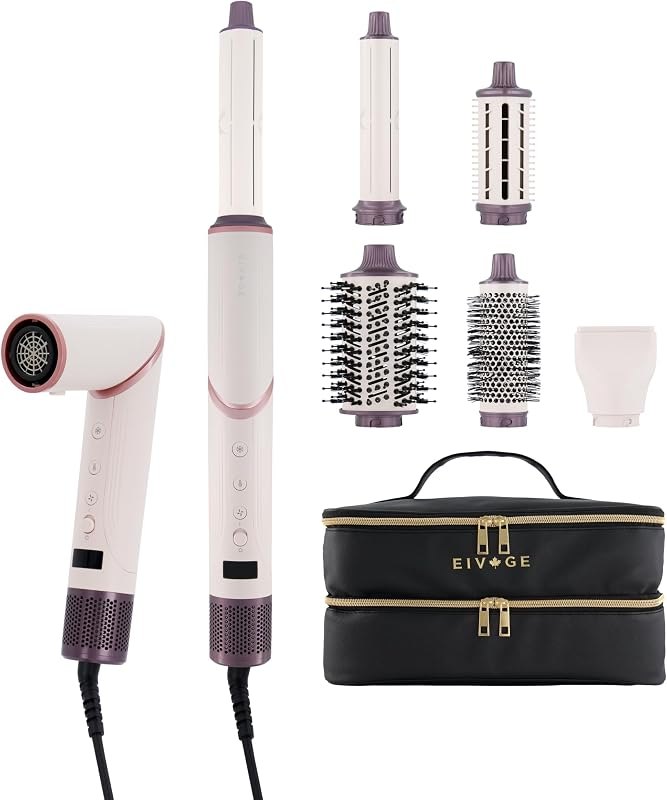6-in-1 Air Styler & Hair Dryer Brush, 110,000 RPM Brushless Motor Hot Air Brush with Auto-Wrap Curlers, Fast Drying