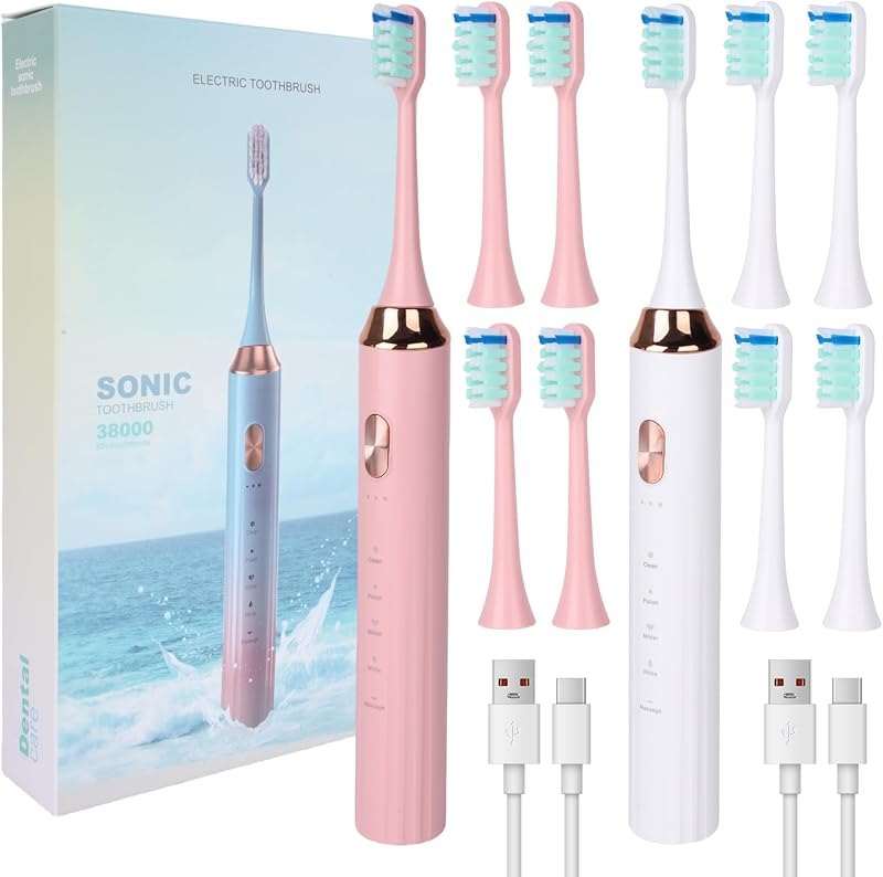 2 Pack Electric Toothbrushes for Adults and Kids Travel Toothbrushes Pack Includes 8 Replacement Toothbrush Heads 5
