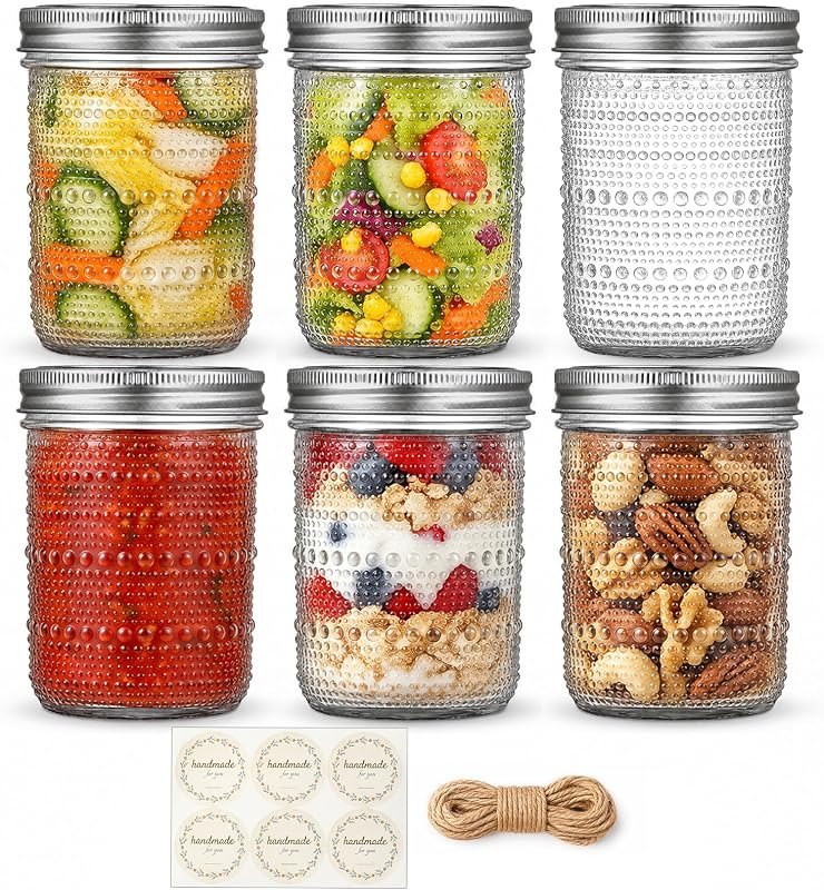16 oz Wide Mouth Mason Jars with Lids, 6 Pack Airtight Glass Canning Jars