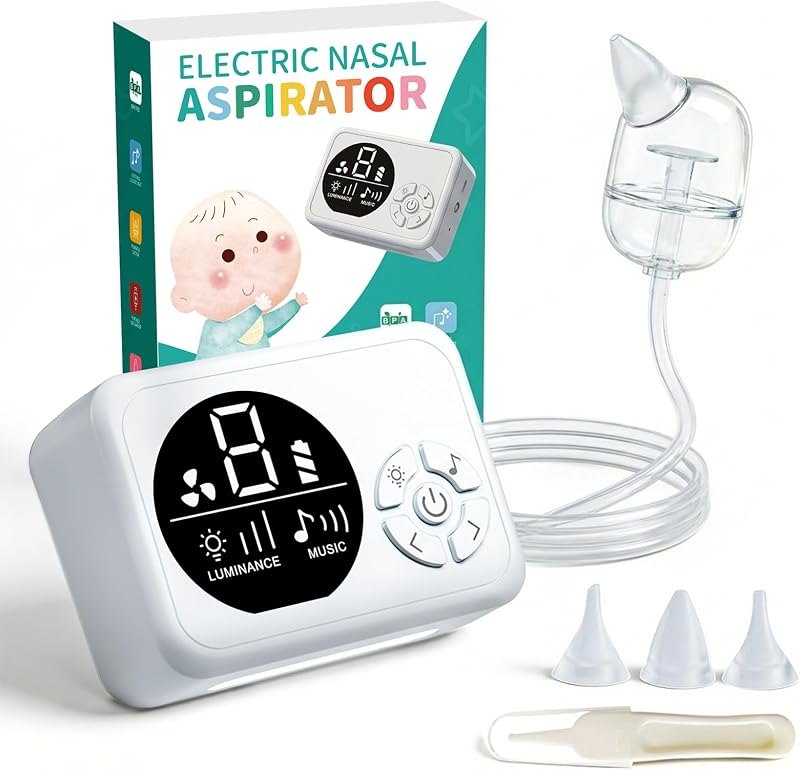 Nasal Aspirator for Baby, Hospital-Grade Nose Sucker for Baby with 9 Levels Suction, 3 Silicone Nozzles Electric Nose