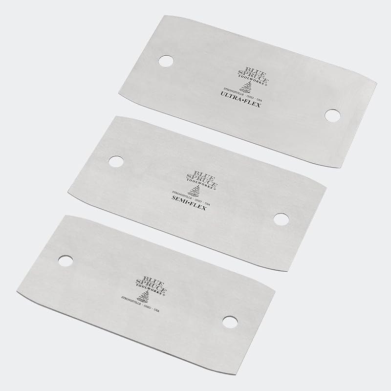 Blue Spruce Toolworks Straight 6" Card Scraper Set, 3 Flex Options, Smooth and Refine Flat Surfaces, Rectangular Card