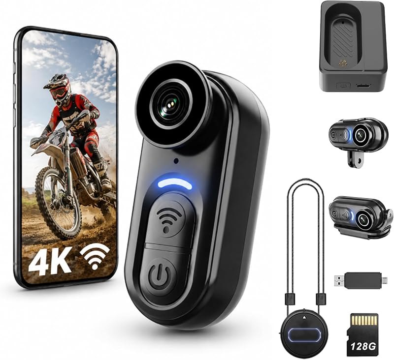 4K Mini Body Camera, Thumb-Sized Wearable Action Cam with Audio & Video, 64GB Storage, Hands-Free Portable Camera for