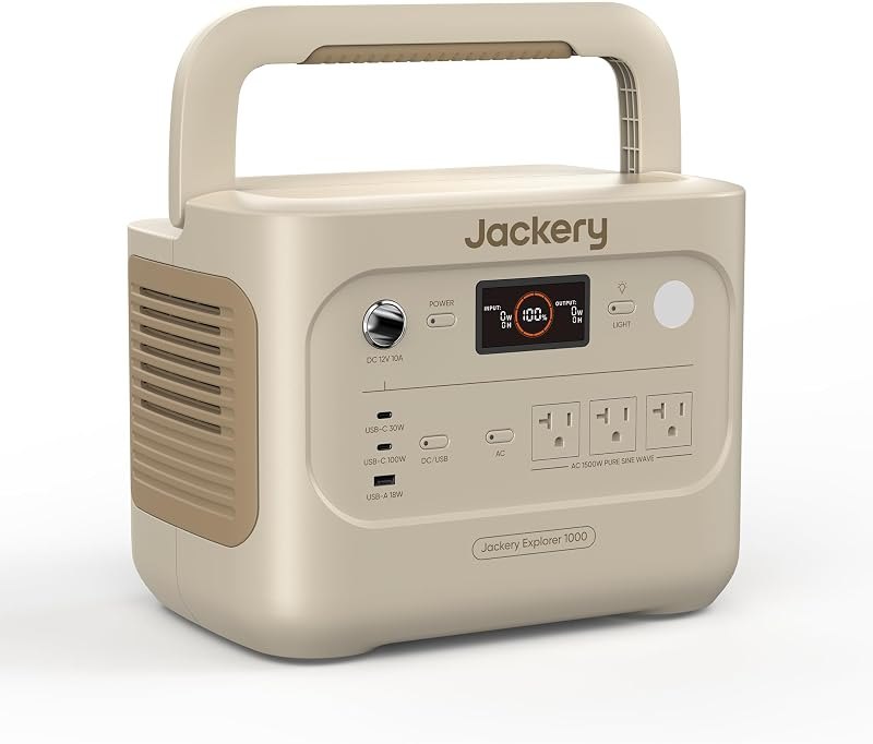 Jackery Explorer 1000 v2 Portable Power Station,1070Wh,1500W (Dune White) — Portable Emergency Power Station for