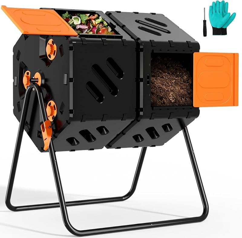 45 Gallon Large Compost Tumbler Outdoor, Dual Chamber Compost Bin — compost bin with lid for compost bin lid