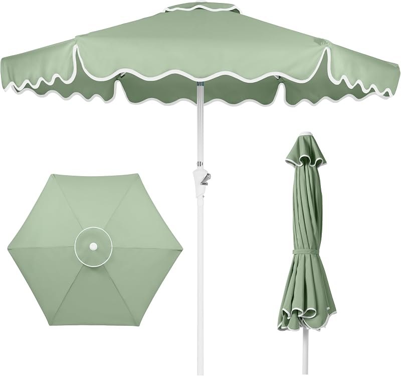 Best Choice Products 7.5ft Patio Market Umbrella with Wavy Trim, UV-Fade-Resistant 210g Canopy, Crank & Tilt, Wind